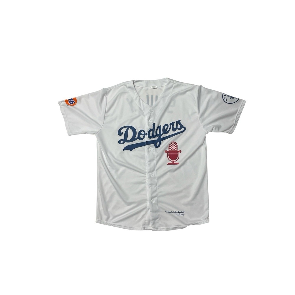 Los Angeles Dodgers Jersey Mens Medium White MLB Baseball Vin Scully Microphone